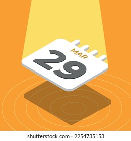 March 29 - 3D calendar floating with spotlight on yellow background