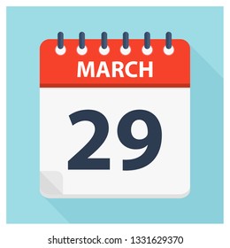 March 29 - Calendar Icon - Calendar design template - Business vector illustration.