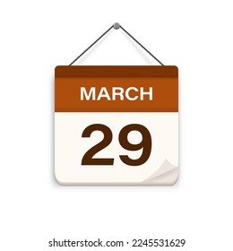 March 29, Calendar icon with shadow. Day, month. Flat vector illustration.