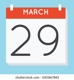 March 29. Calendar icon. Vector illustration in flat design isolated in blue background. Date and time, day, month.