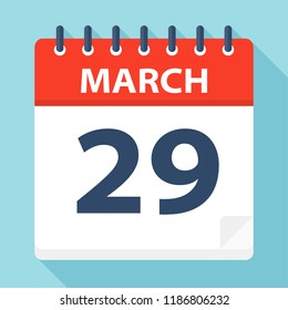 March 29 - Calendar Icon - Vector Illustration