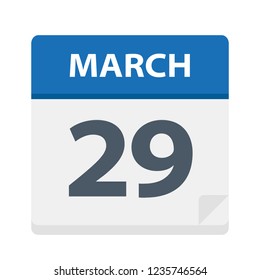 March 29 - Calendar Icon - Vector Illustration