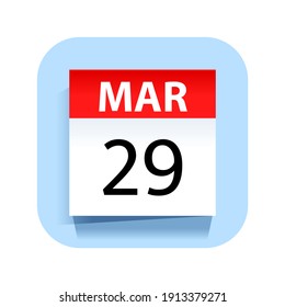 29 de marzo. Icono de calendario. Ilustración vectorial.