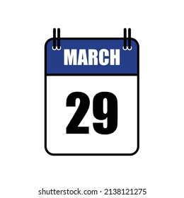 March 29 Calendar Icon Vector Illustration . Date , Day Of Mouth