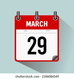 March 29, calendar icon vector illustration, isolated on light blue background.