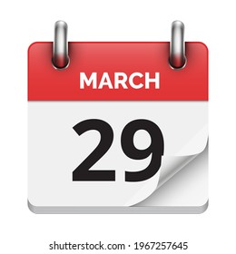 29 de marzo 29 calendario diario plano realista fecha icono vectorial imagen