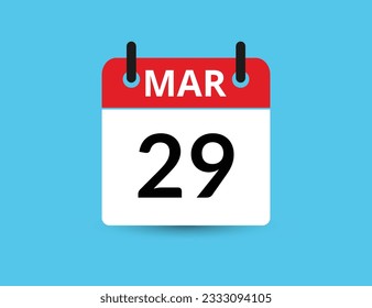 March 29. Flat icon calendar isolated on blue background. Date and month vector illustration
