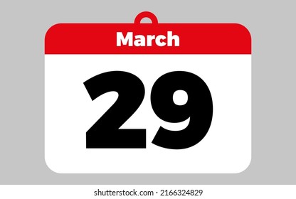March, 29. White and red calendar.