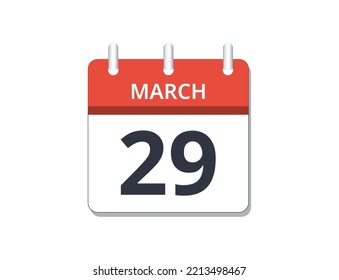 March, 29th calendar icon vector. Concept of schedule, business and tasks
