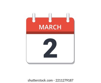 Marzo, 2do vector de icono del calendario. Concepto del calendario, las actividades y las tareas
