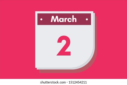 March 2th calendar icon. Day 2 of month. Vector illustration.
