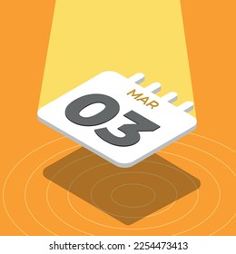 March 3 - 3D calendar floating with spotlight on yellow background
