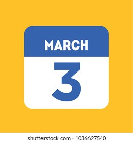 March 3 calendar icon flat. World Day of the writer. International Day for Ear and Hearing. Yellow blue color