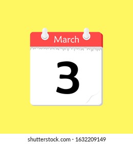 March 3 - Calendar Icon - Vector Illustration on a Yellow Background Design.