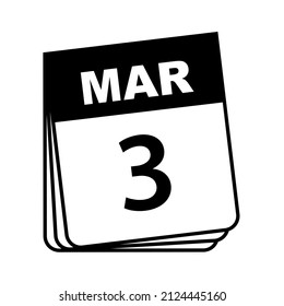 3 de marzo. Icono de calendario. Ilustración vectorial. 