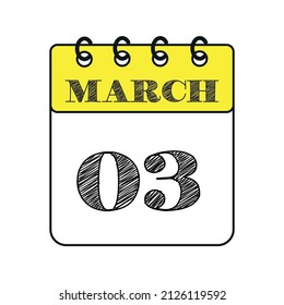 March 3 calendar icon. Vector illustration in flat style.