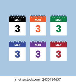 March 3  calendar reminder. 3rd March Date Month calendar icon design template.