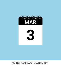 March 3 calendar reminder. 3rd March Date Month calendar icon design template.