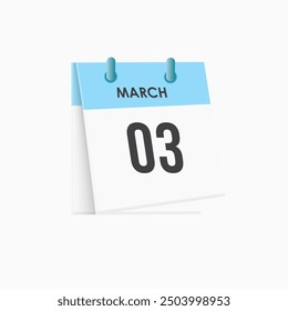 3 de marzo - calendario y planificador de tiempo. Recordatorio de icono de calendario diario. Ilustración vectorial.