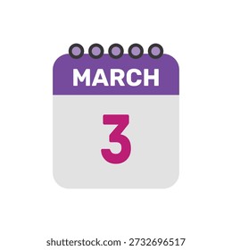 3. März Icon Vektor beginnt mit buntem Kalender Seite