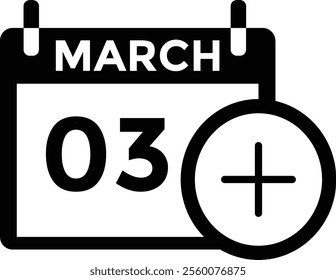 March 3 on calendar icon vector. Calendar vector icon. Deadline. Date. 
