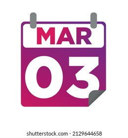 March 3. Single day calendar. minimalist flat illustration in purple color. eps 10