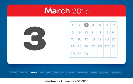 March 3, vector daily calendar, flat design, 2015