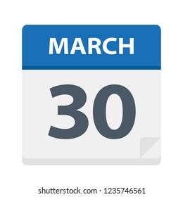 March 30 - Calendar Icon - Vector Illustration