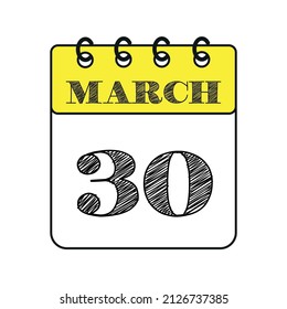 Icono del calendario 30 de marzo. Ilustración vectorial en estilo plano.