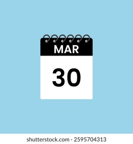 March 30 calendar reminder. 30th March Date Month calendar icon design template.
