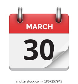 Icono de calendario realista diario de 30 de marzo imagen vectorial