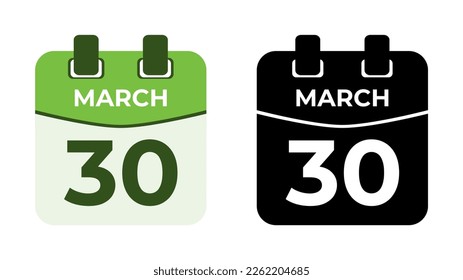 March 30 flat daily spiral calendar icon date vector image in matching color scheme. Suitable and perfect for design material, such as event or reminder. The best editable graphic resources.