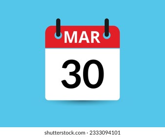 March 30. Flat icon calendar isolated on blue background. Date and month vector illustration