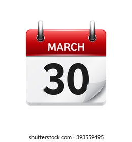 March 30. Vector flat daily calendar icon. Date and time, day, month. Holiday.