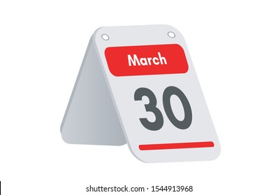 March 30th calendar icon. Day 30 of month. Vector illustration.