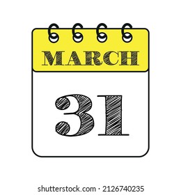 March 31 calendar icon. Vector illustration in flat style.