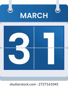 Marzo 31 icono de calendario diseño ilustrador de Vector. Calendario digital 31 de marzo. Lista de verificación, recordatorio, plano, solo día, Plantilla Martes