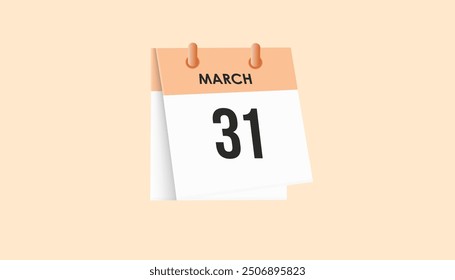 March 31 - calendar and Time planner. Daily Calendar Icon reminder. Vector Illustration.