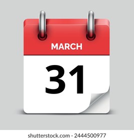 March 31 daily realistic red calendar icon date vector image