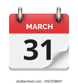 March 31 flat daily realistic calendar icon date vector image