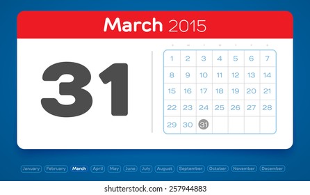 March 31, vector daily calendar, flat design, 2015