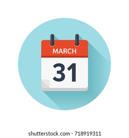 March 31. Vector flat daily calendar icon. Date and time, day, month 2018. Holiday. Season.