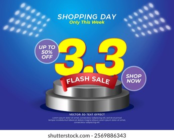March 3.3 Flash sale poster illustration, Discount price sale vector banner, Advertisement for website, Social media and online shopping