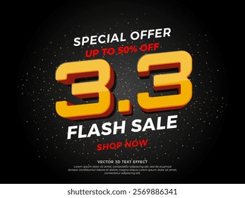 March 3.3 Shopping day poster or banner on black background, special offer and promotion template banner