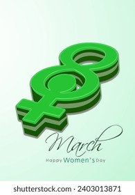 March of 3D Green 8 Number with Female Gender Symbol Against Background for Happy Women's Day Concept. Can Be Used as Greeting Card.