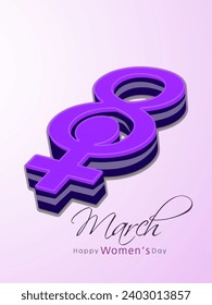 March of 3D Purple 8 Number with Female Gender Symbol Against Background for Happy Women's Day Concept. Can Be Used as Greeting Card.