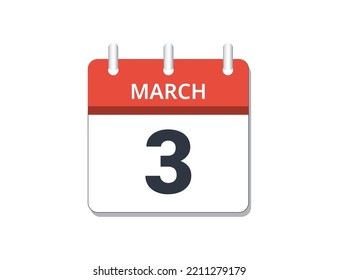 March, 3rd calendar icon vector. Concept of schedule, business and tasks
