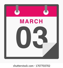 March 3rd Flat icon calendar isolated on white background. Vector illustration