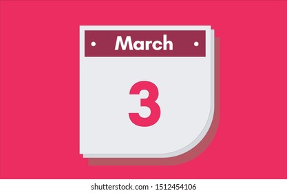 March 3th calendar icon. Day 3 of month. Vector illustration.