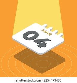 March 4 - 3D calendar floating with spotlight on yellow background